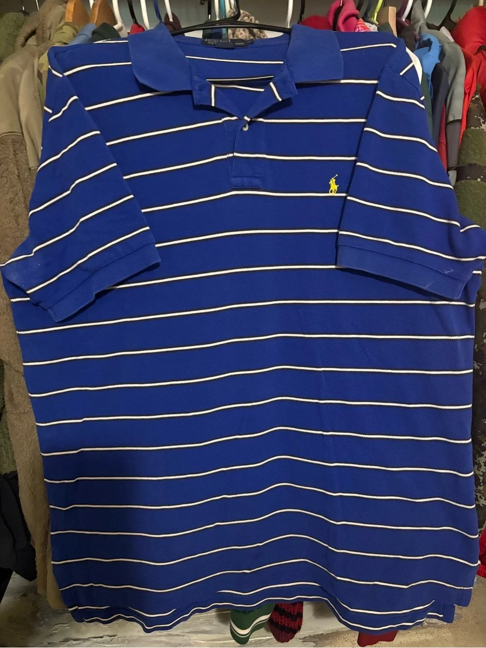 Men’s Vintage Ralph Lauren Blue Striped Polo with Yellow Pony